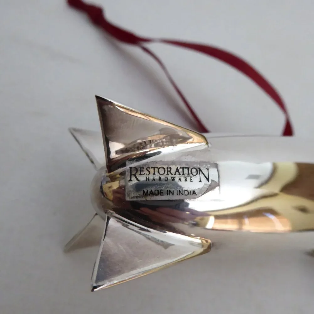 NEW 4.25” RESTORATION HARDWARE ZEPPELIN SILVER COCKTAIL SHAKER ORNAMENT